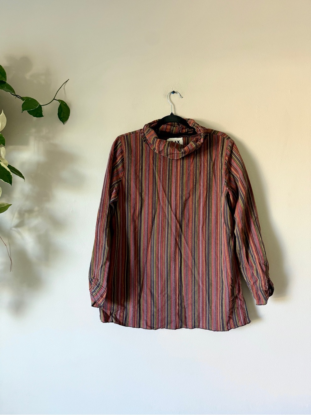 Vintage FLAX cowl neck striped top blouse S